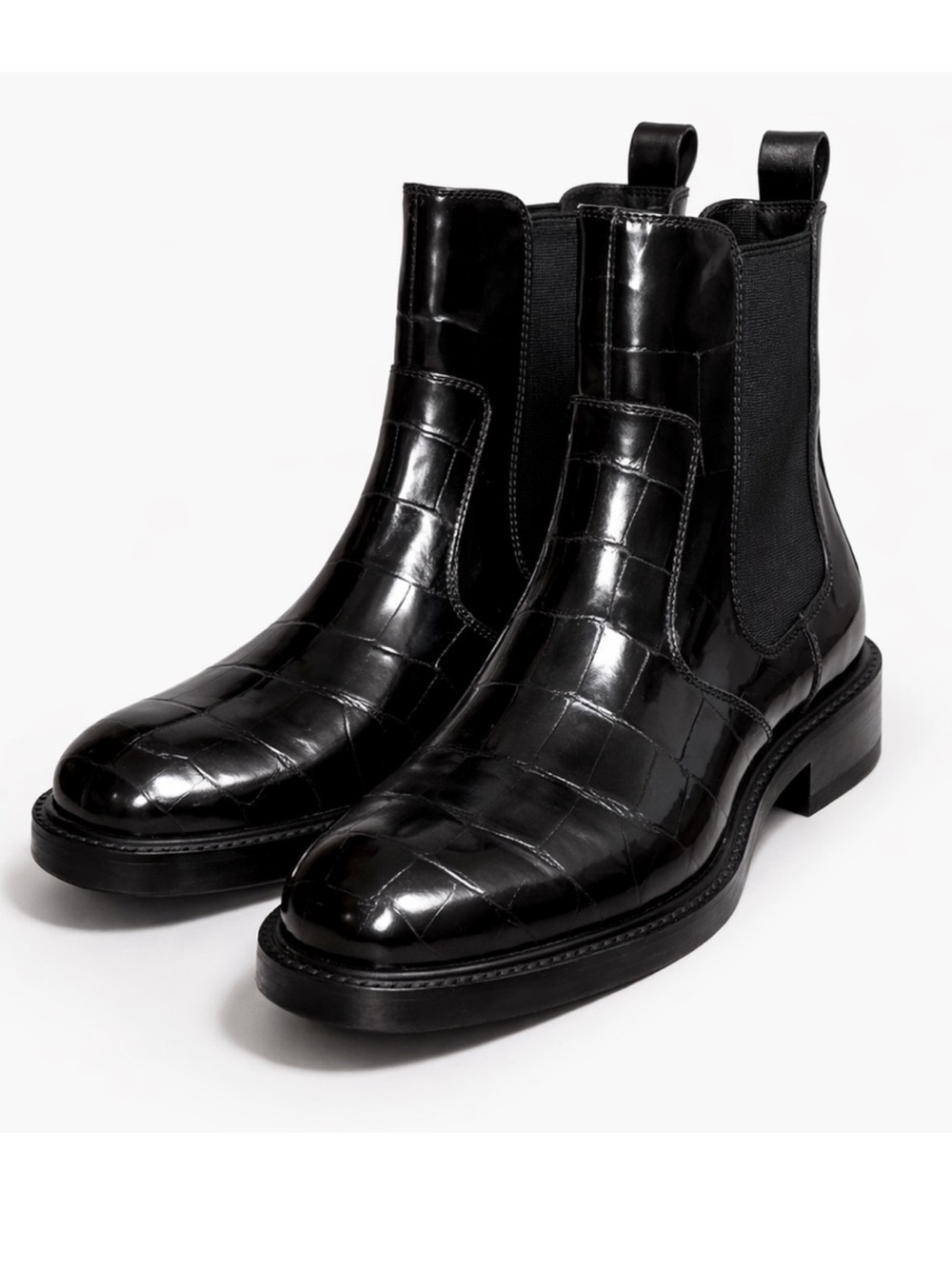 🖤Jeffrey Campbell Black Lomon Croc Embossed Leather Ankle Chelsea Boots, sz 8